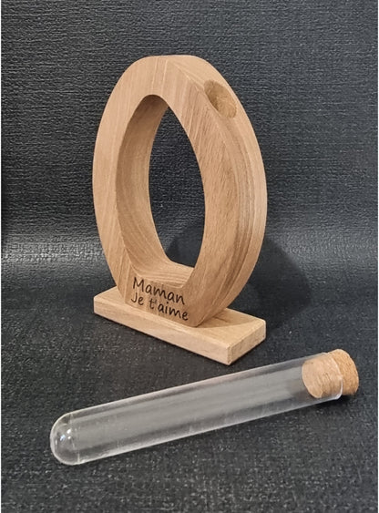 Objet décoration personnalisable en bois avec tube à essai.